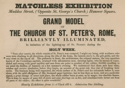 Advert for the Exhibition of a Model of the Church of St Peters, Rome by English School