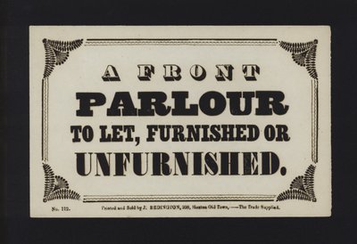 Advertisement: A Front Parlour to Let, Furnished or Unfurnished by English School