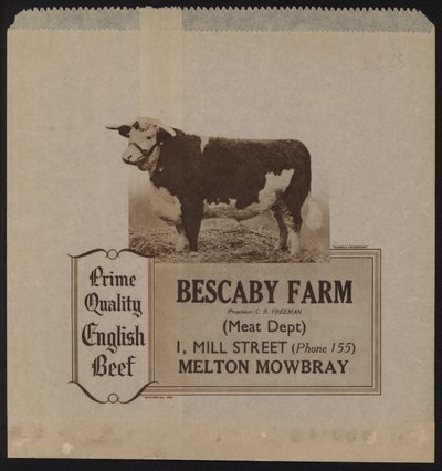 Advertisement for Bescaby Farm Beef by English School