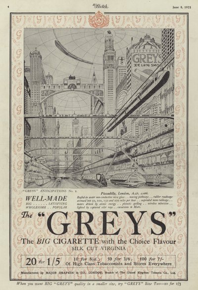 Advertisement for Greys cigarettes by English School