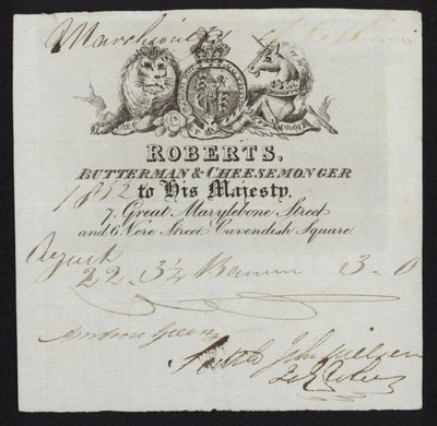 Advertisement for Roberts, butterman and cheesemonger, London by English School
