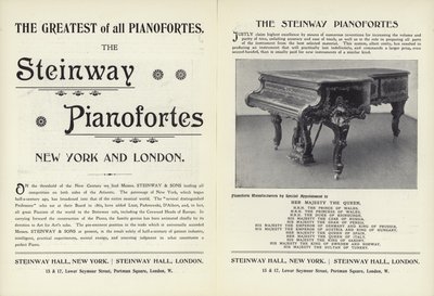 Advertisement for Steinway pianos by English School