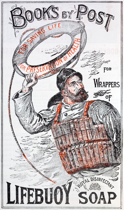 Advertisement for books by post in return for collecting wrappers of Lifebuoy soap by English School