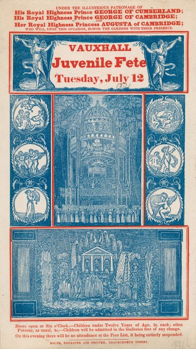 Advertisement for Juvenile Fete at Vauxhall Gardens, London by English School