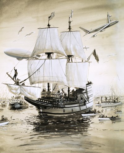 Alan Villiers recreates the Mayflower of the Pilgrim Fathers and sails across the Atlantic by English School