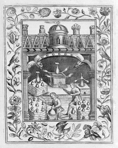 Alchemical Laboratory from Theatrum Chemicum Britannicum by Elias Ashmole, 1652 by English School
