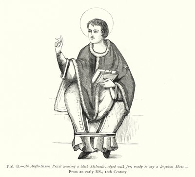 An Anglo-Saxon Priest Wearing a Black Dalmatic, Edged with Fur, Ready to Say a Requiem Mass by English School