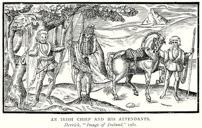 An Irish Chief and His Attendants (engraving) by English School