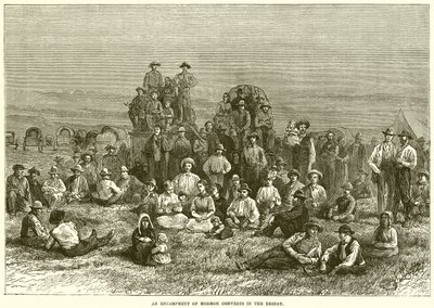 An encampment of Mormon converts in the desert by English School