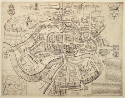 Ancient City Map of Bristol and its Suburbs, printed, coloured and sold by Robert Walton by English School