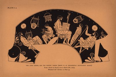 Ancient Greek Education: The Lyre Lesson, and the Poetry Lesson, Above is an Ornamental Manuscript Basket by English School
