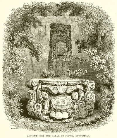 Ancient Idol and Altar at Copan, Guatemala by English School