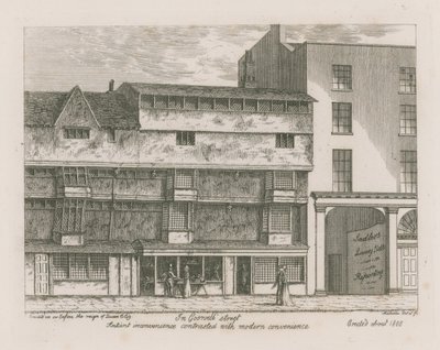 Ancient convenience contrasted with modern convenience in Gosnell Street, Finsbury by English School