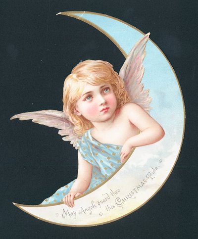 Angel and moon crescent by English School