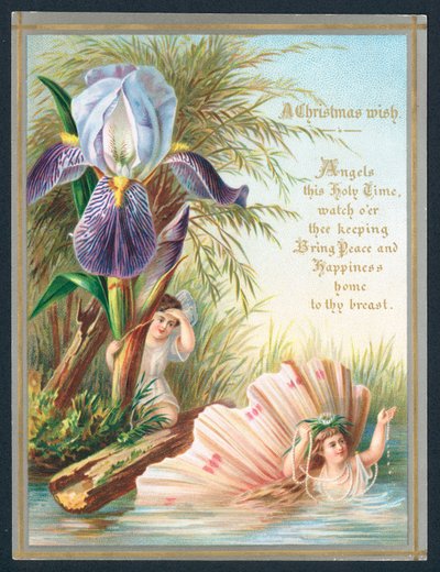 Angels and Iris flower by English School