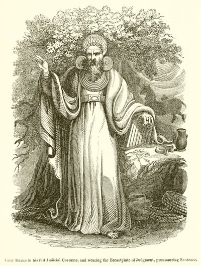 Arch Druid in his full Judicial Costume, and wearing the Breastplate of Judgment, Pronouncing Sentence by English School