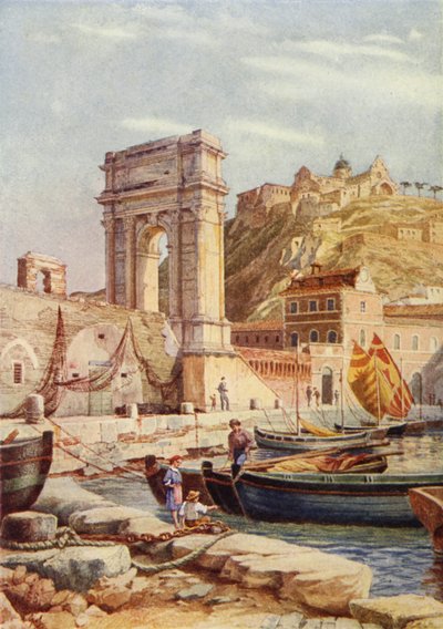 Arch of Trajan and Harbour of Ancona, Italy by English School