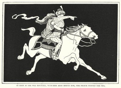 As soon as she was mounted, with her arms round him, the prince turned the peg by English School