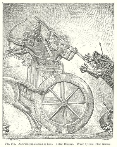 Assurbanipal Attacked by Lions. British Museum by English School