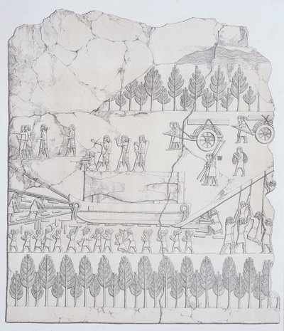 Assyrians moving a Winged Bull on a Sledge from Nineveh and its Remains by Austen Henry Layard published 1849 by English School