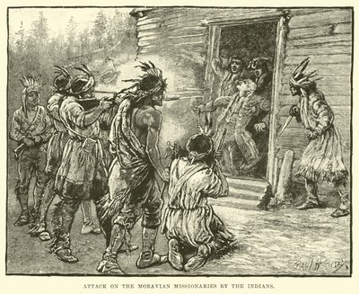Attack on the Moravian Missionaries by the Indians by English School