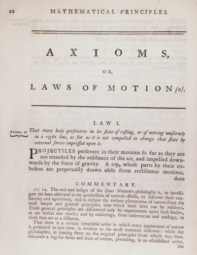 Axioms, or Laws of Motion, from Volume I of The Mathematical Principles of Natural Philosophy by Sir Isaac Newton 1777 by English School
