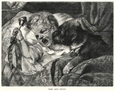 Baby and Puppy by English School