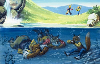 Bear, Wolf and Fox Hiding Under Water by English School