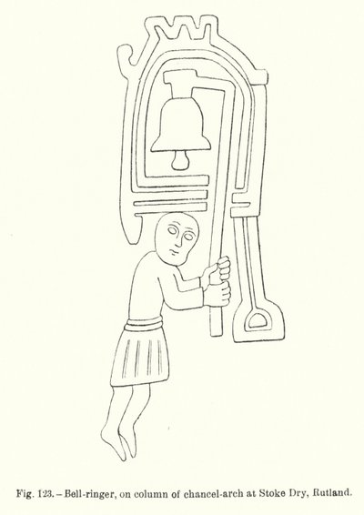 Bell-ringer, on column of chancel-arch at Stoke Dry, Rutland by English School