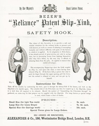 Bezers Reliance Patent Slip-Link and Safety Hook by English School