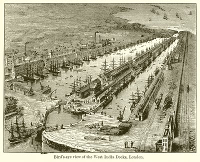 Birds-Eye View of the West India Docks, London by English School