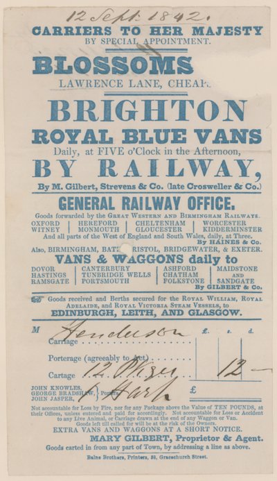 Blossoms Inn, Lawrence Lane, Cheapside, Bill by English School