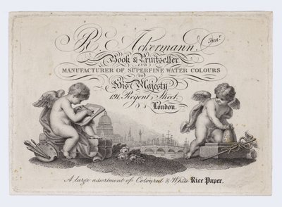 R Ackermann Junior Book and Printseller, trade card by English School