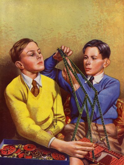 Boys Building with a Toy Construction Set by English School