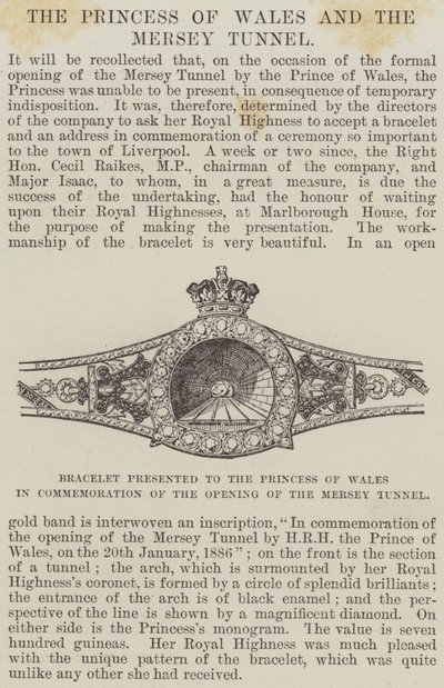 Bracelet presented to the Princess of Wales in Commemoration of the Opening of the Mersey Tunnel by English School