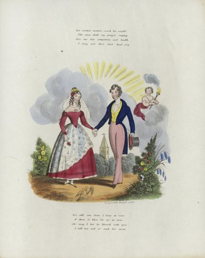 Valentine card with an image of a man and a woman holding hands by English School
