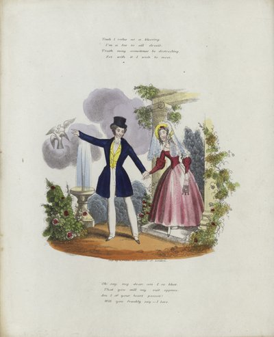 Valentine card with an image of a man and a woman holding hands by English School