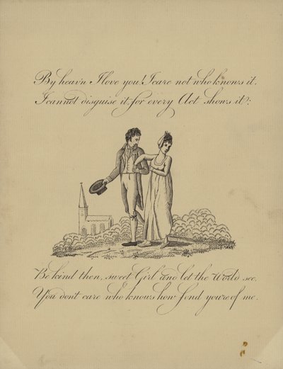 Valentine card with an image of a man and woman walking arm in arm by English School