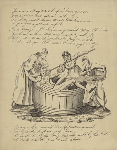 Valentine card with an image of a man being bathed by English School