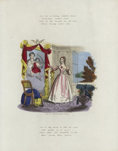 Valentine card with an image of a woman looking in a mirror by English School