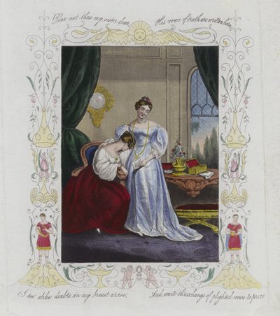 Valentine card with an image of two women by English School
