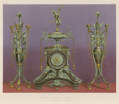 Bronze Clock and Candelabra by M Marchand of Paris by English School