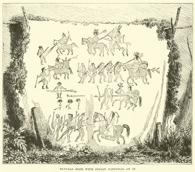 Buffalo robe with Indian paintings on it by English School