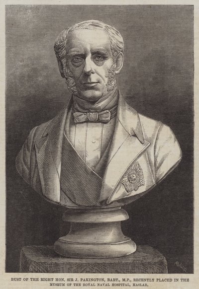 Bust of the Right Honourable Sir J Pakington, Baronet, MP, recently placed in the Museum of the Royal Naval Hospital, Haslar by English School