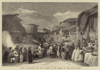 Cabul Illustrated, the Main Street in the Bazaar in the Fruit Season by English School