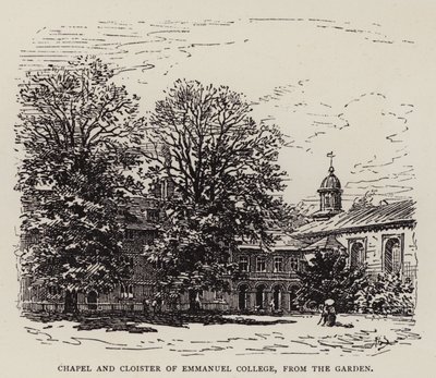 Cambridge: Chapel and Cloister of Emmanuel College, from the Garden by English School