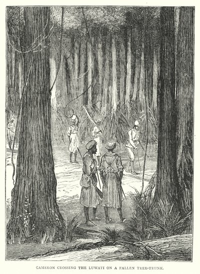 Cameron crossing the Luwati on a Fallen Tree-Trunk (engraving) by English School