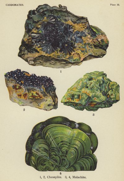 Carbonates, chessylite, malachite by English School
