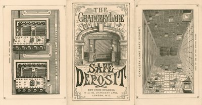 Card Advertising the Chancery Lane Safe Deposit, 61-62 Chancery Lane, London by English School