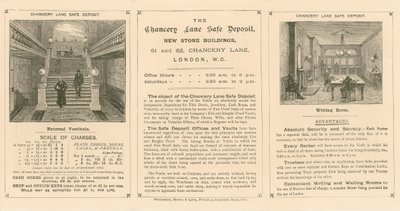 Card Advertising the Chancery Lane Safe Deposit, 61-62 Chancery Lane, London by English School